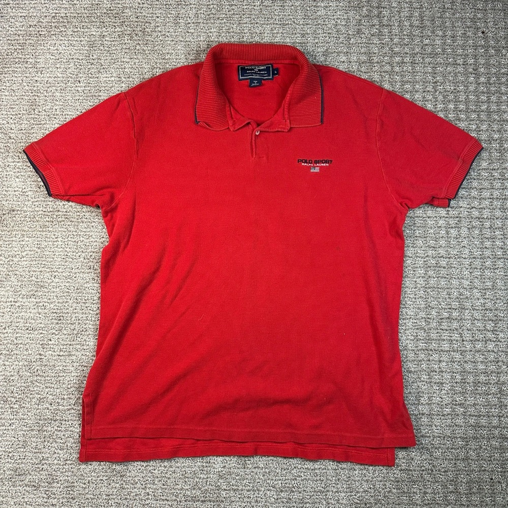 Vintage Polo Sport Ralph Lauren Red Pique Polo Shirt Mens Large Embroidered Logo
